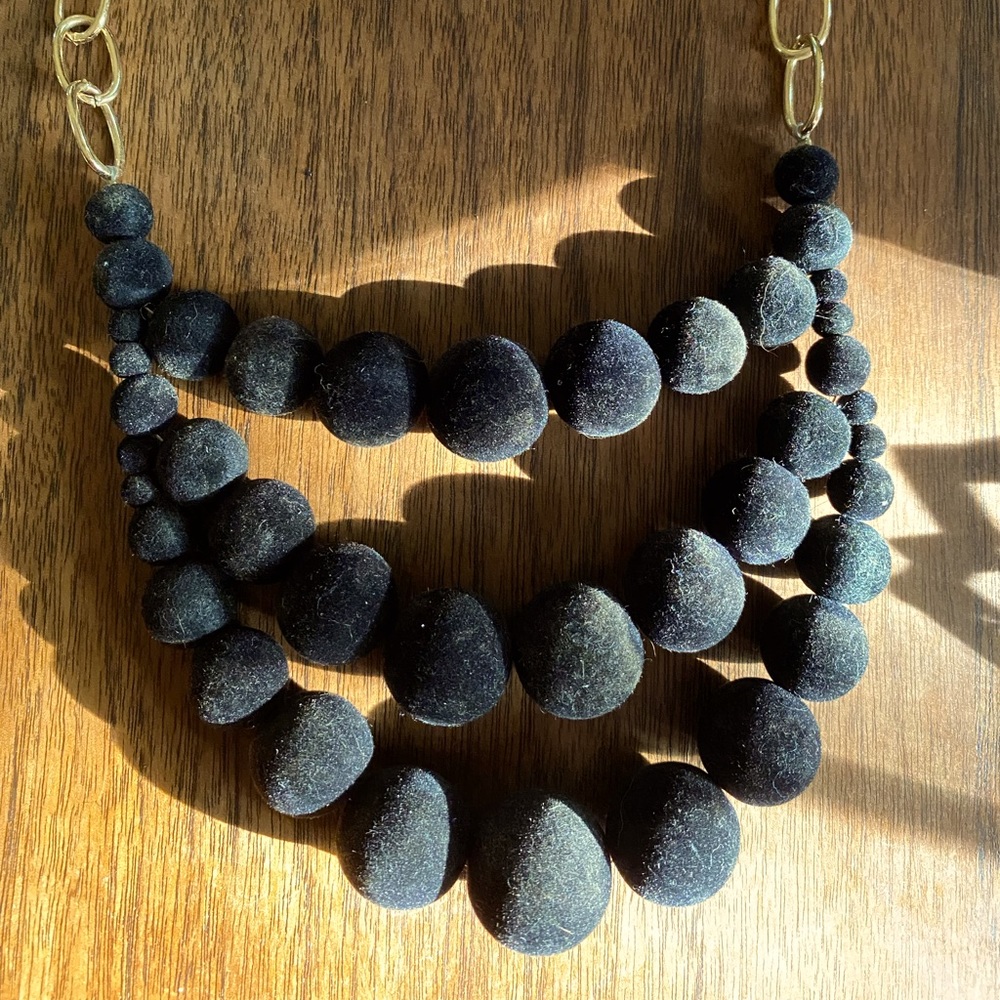 Velvet black bead statement necklace
